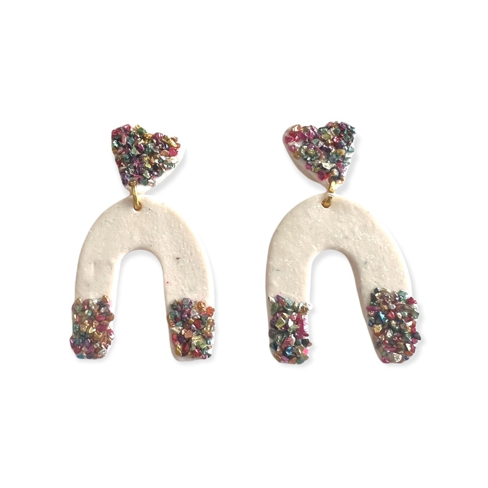 Rainbow glitter polymer clay earrings
